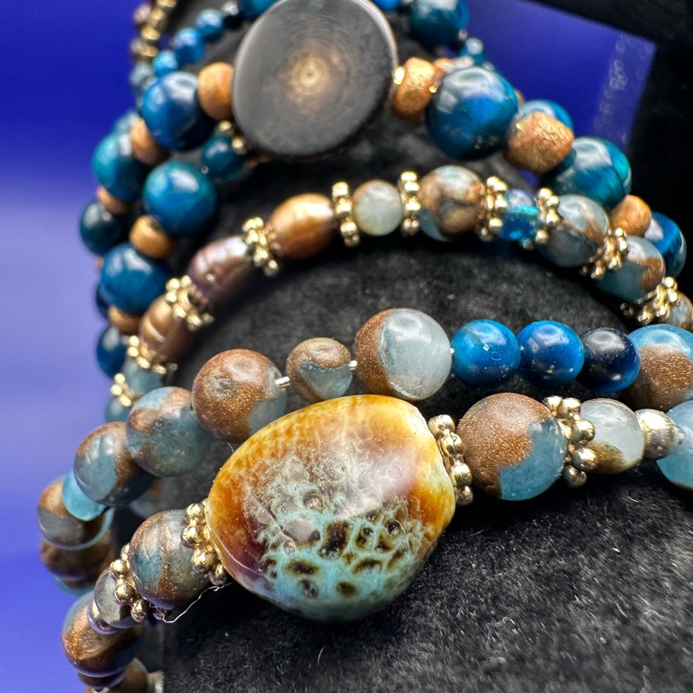 Elegant Blue and Brown Tiger Eye natural stone Beaded Bracelet